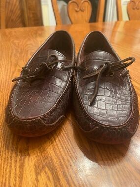 Cole Haan Men's Brown Croc-Embossed Leather Boat Shoes